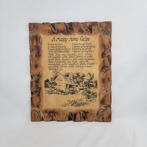 Happy Home Recipe Wood Wall Hanging Vintage Cottage core